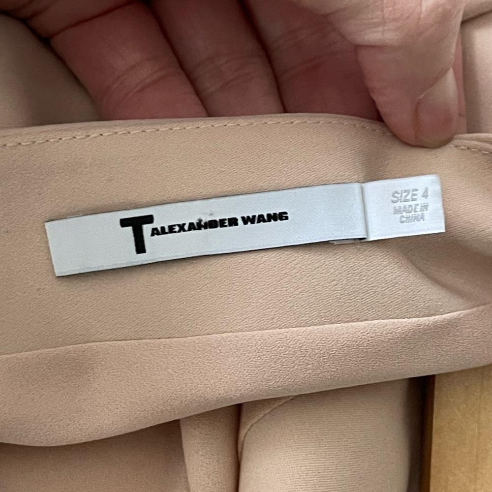 T By Alexander Wang Beige Welt Pocket Detail Short Sleeve Blouse Low V Back 4 - Picture 8 of 9
